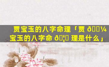 贾宝玉的八字命理「贾 🐼 宝玉的八字命 🦁 理是什么」